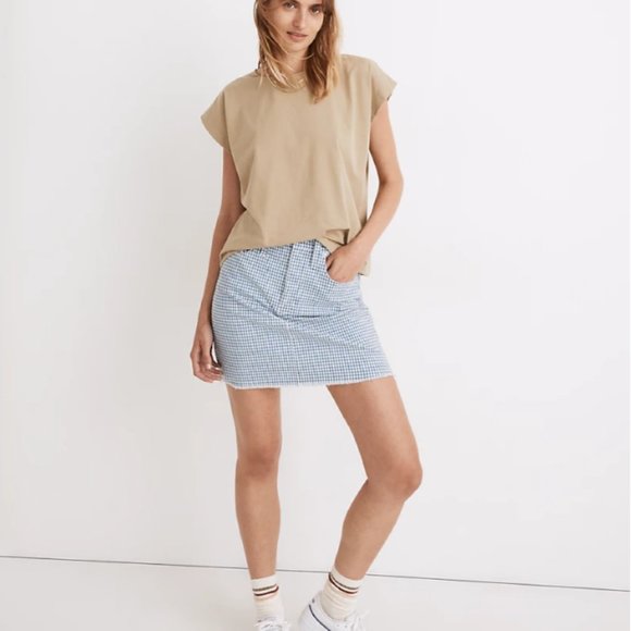Madewell Stretch Straight Mini Skirt in Gingham: Raw-Hemmed Edition - Picture 1 of 11